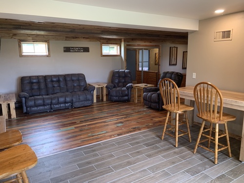 Lower level bonus room w extra bar area. Walk out exit behind the photographer.