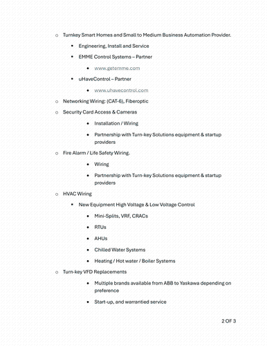 List of Services (continued)