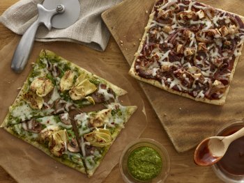 Spinach Artichoke and BBQ Chicken Pizzas