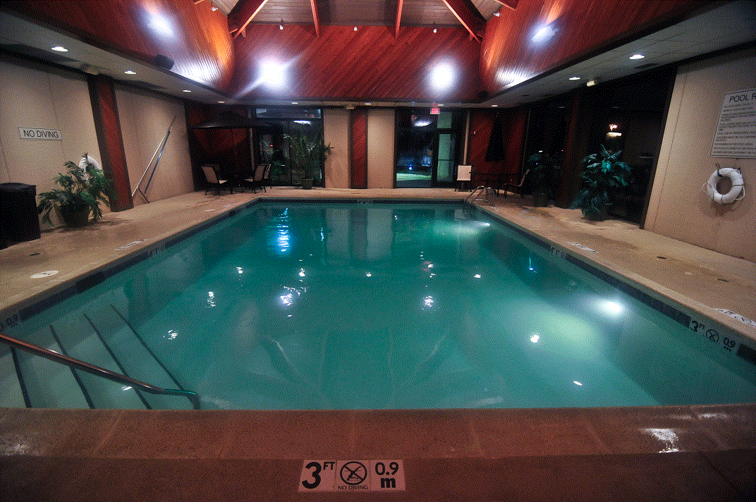 Indoor Pool treated with Bromine (gentler on the skin, eyes, hair & clothing)